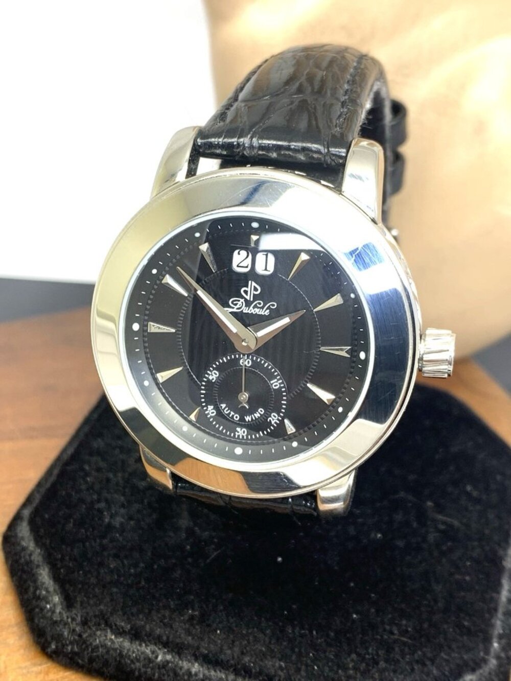 Duboule Men's Watch 2491-3 Automatic Black Dial Date Leather Strap 41mm